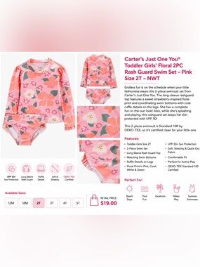 Carter's Pink Floral Rash Guard 2PC Swim Set